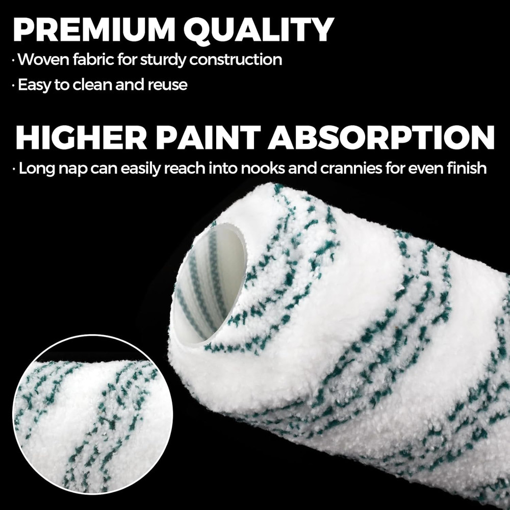 18 Pack 9" X 3/4" Nap Microfiber Paint Roller Covers, High-Capacity Microfiber C
