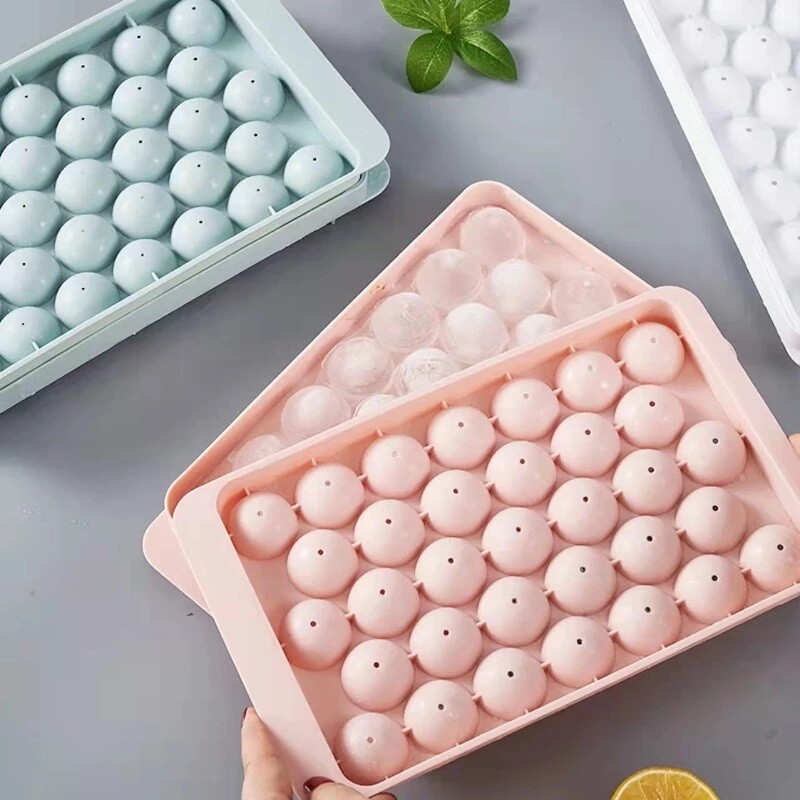 DIY Round Ice Cube Ball Maker PP Tray Silicone Sphere Mold Bar Whiskey Cocktails