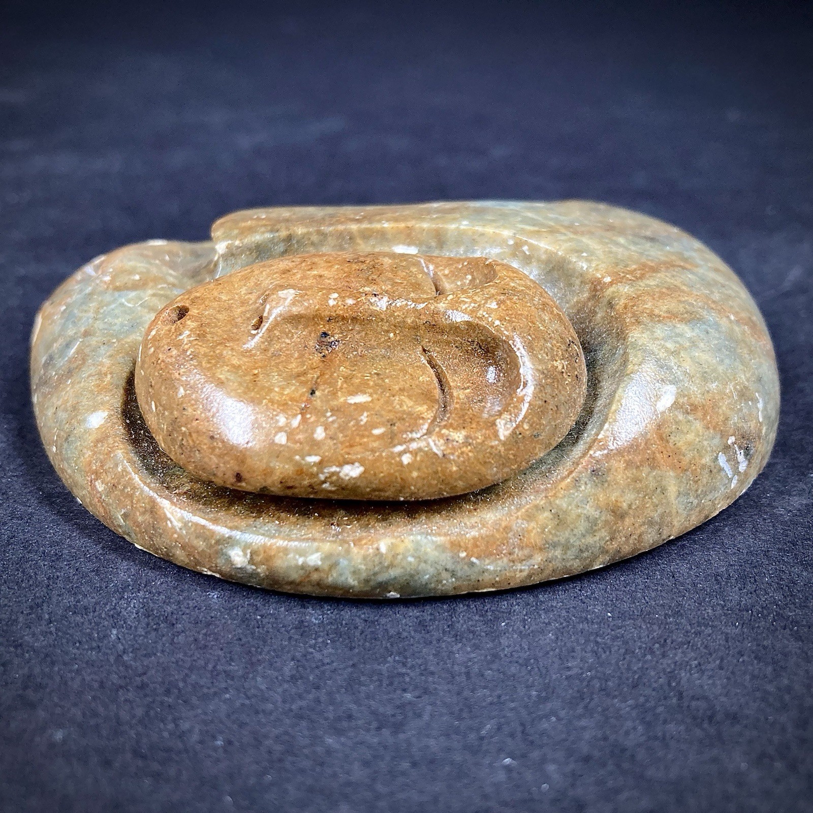 Alaska Native Handcrafted Stone Spirit In Eye Mask Soapstone Hangable Carving 3”