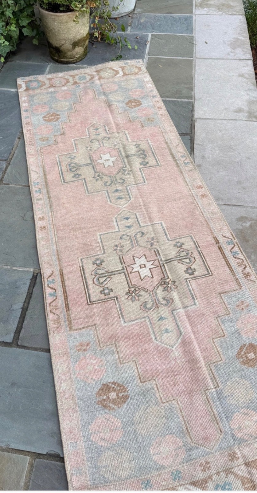 Vintage Turkish Runner Rug 3x8 Hand Knotted Wool Anatolian Oushak Hallway