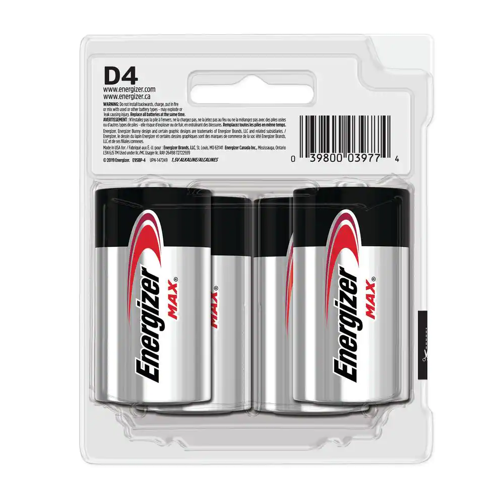 Energizer MAX D Batteries (4 Pack), D Cell Alkaline Batteries