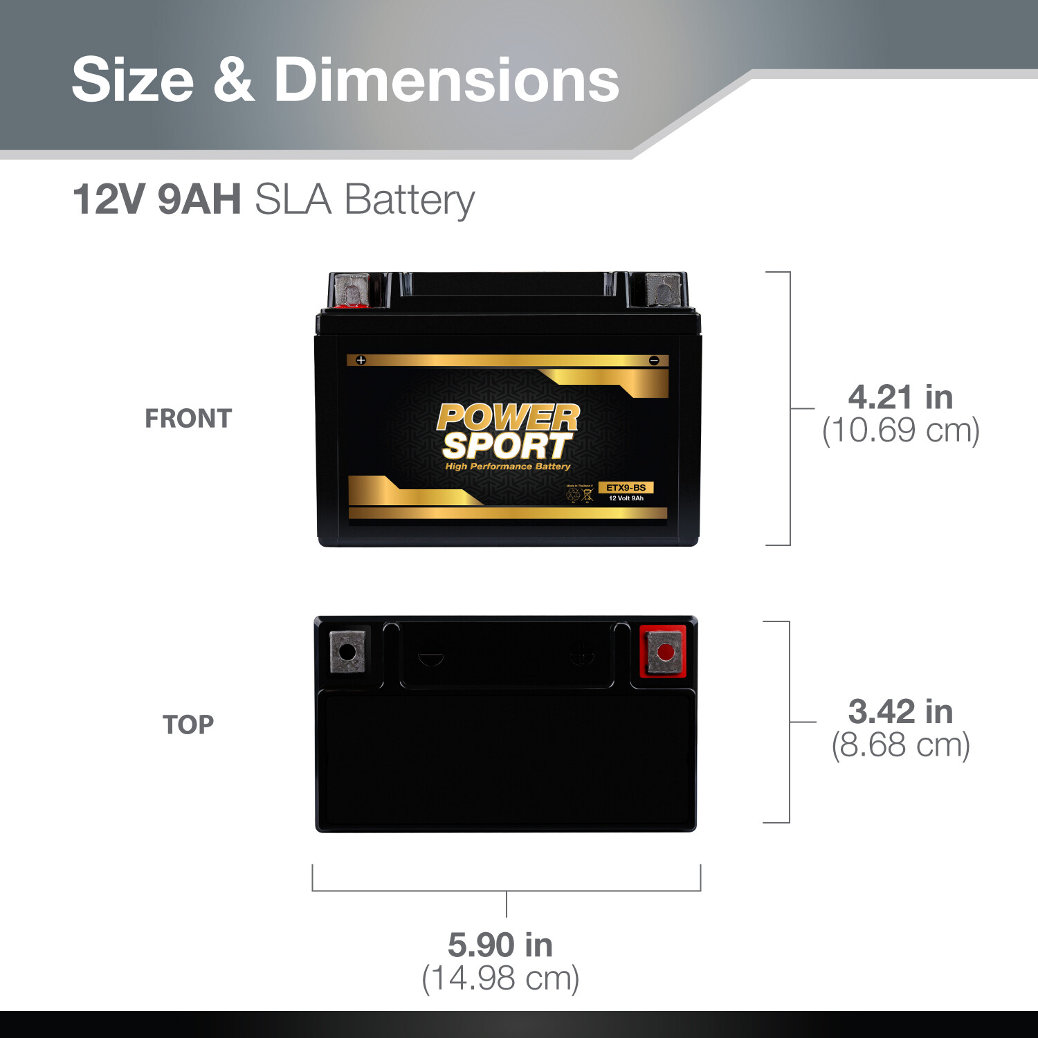12V 9AH YTX9-BS Replacement for Motorcycles, ATV, Maintenance Free Battery