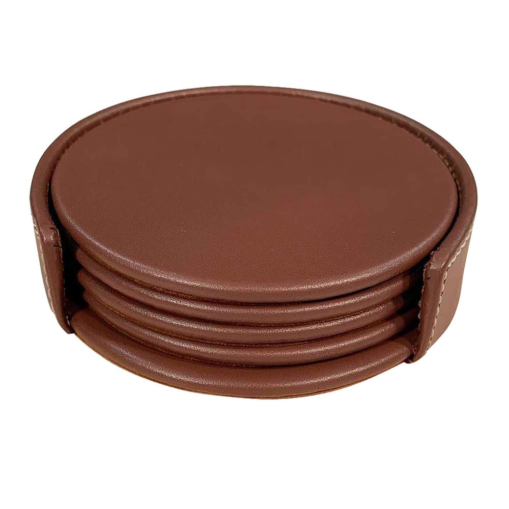 Dacasso Rustic Brown Leather 4-Round Coaster Set