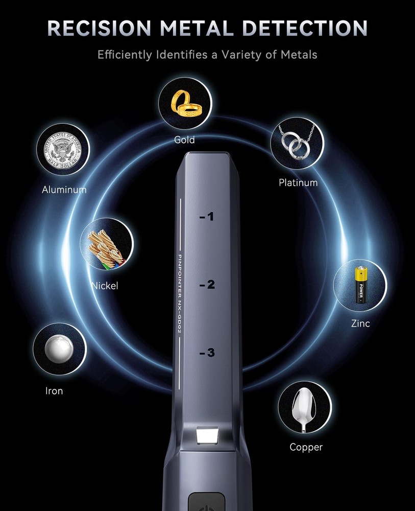 Rechargeable Metal Detector Pinpointer with LCD Screen and Adjustable
