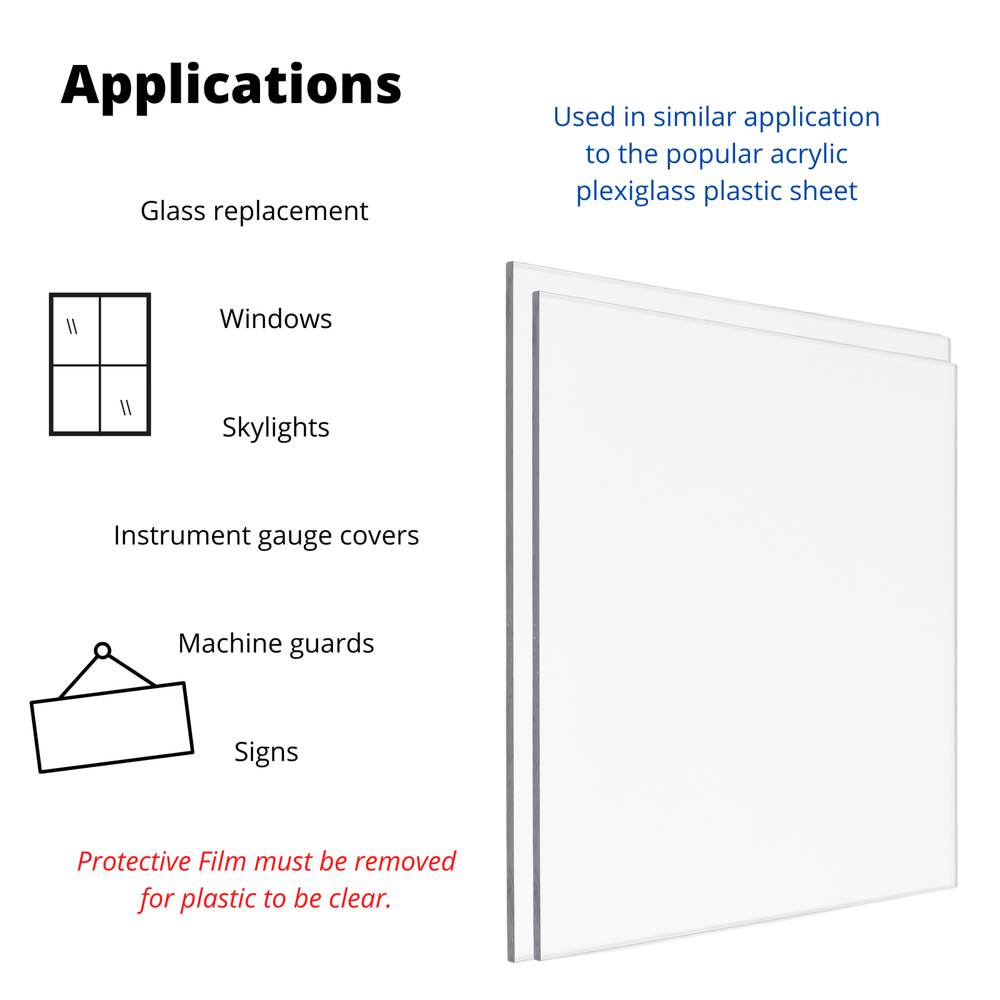 BuyPlastic Clear Polycarbonate Plastic Sheet 1/2" x 12" x 24" , Lexan panel
