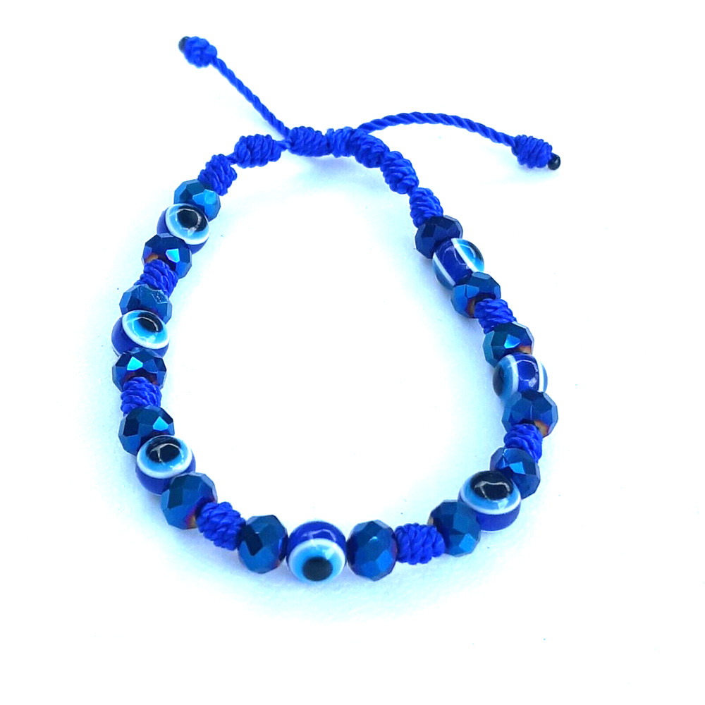 Protection Bracelets 7 Blue Evil Eye with blue crystals in blue string