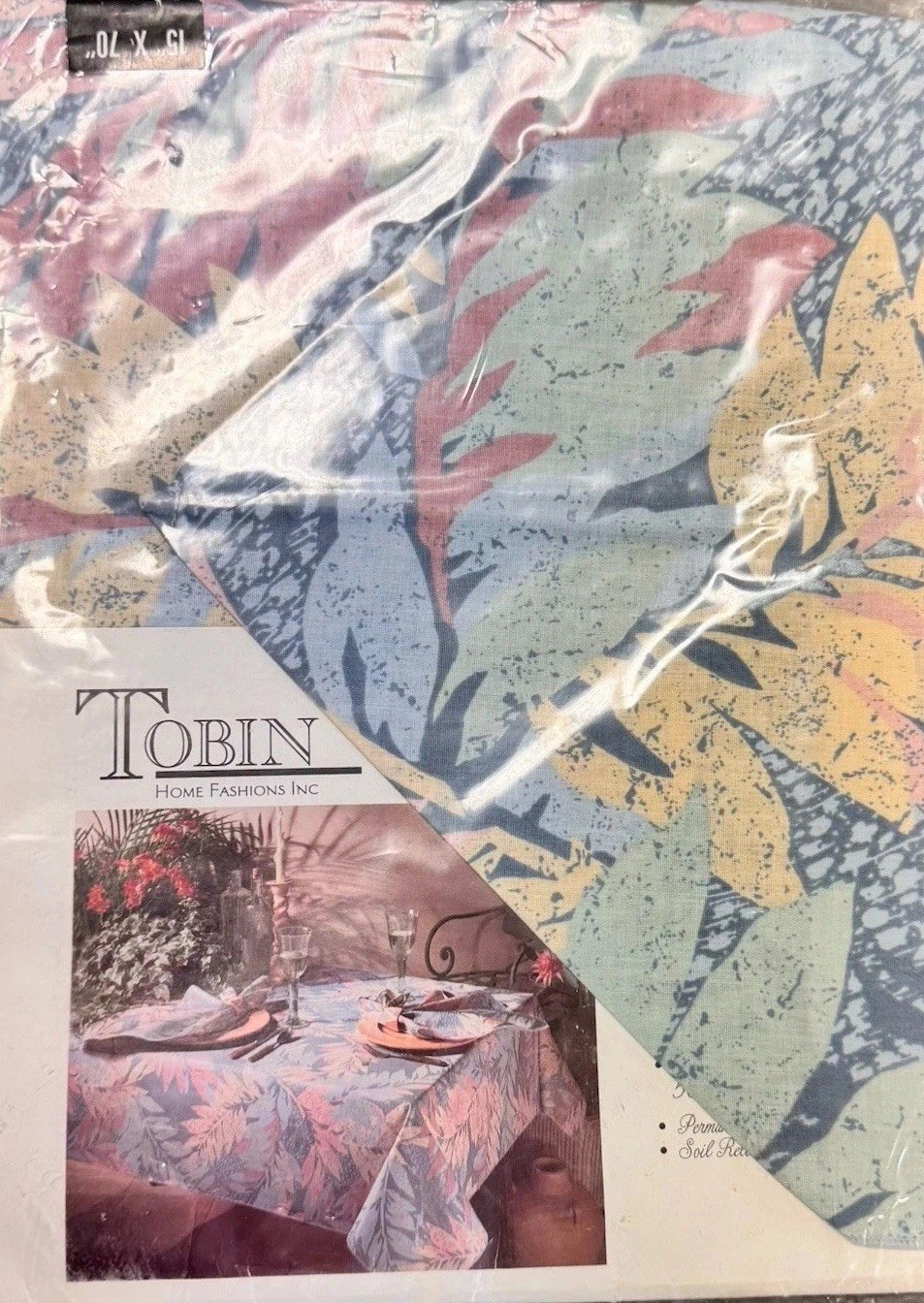 Vintage 90s Cozumel Beach Print Table Runner 15x70 Tropical Leaf Pastel NEW