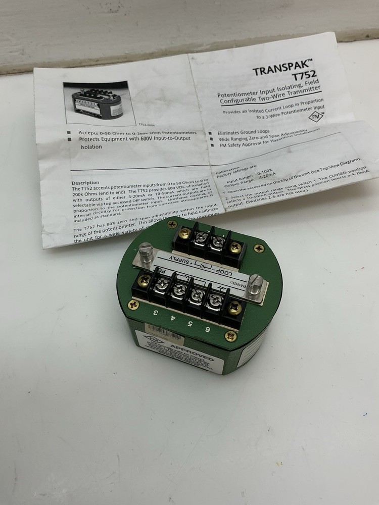 Transpak T752 Potentiometer Input Isolating Two Wire Transmitter NEW