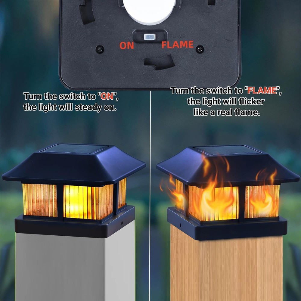 Dynaming Solar Flame Post Cap Lights Outdoor, Powered 8 Pack, Black