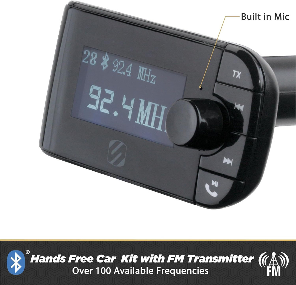 Bluetooth 5.0 FM Transmitter with Dual USB Chargers, LCD, Aux, Hands-Free Car Ki
