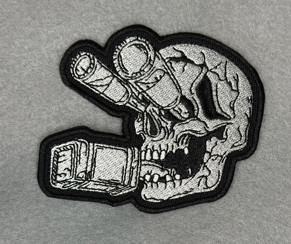 SKELETON WITH NIGHT VISION EMBROIDERED IRON-ON BIKER PATCH...