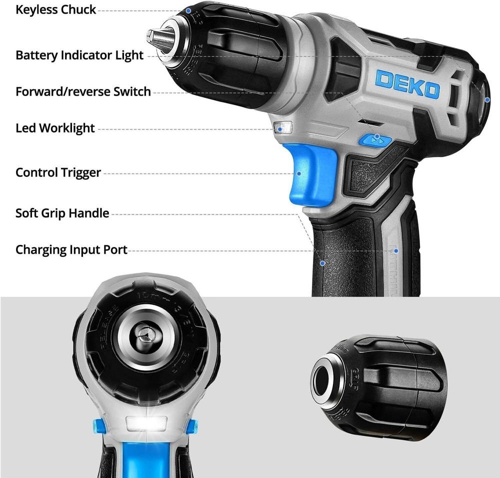 126PCS Multi-functional Cordless Drill Driver Tool Kit 8V Blue Cordless Drill US