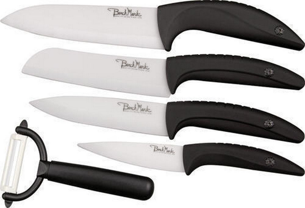BenchMark Five Piece Kitchen Set Knife Ceramic Blade Black Rubberized C726S554P