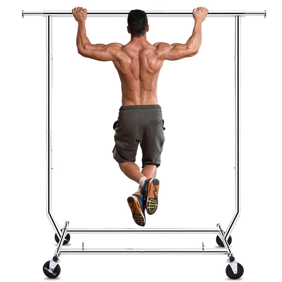 Heavy Duty Collapsible Commercial Clothing Garment Rack Rolling Chrome US