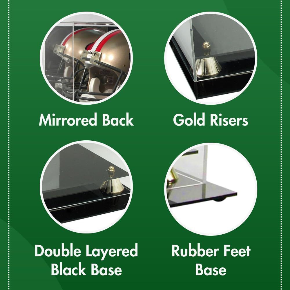 Deluxe Full Size Football Helmet UV Protected Display Case with Mirror Back