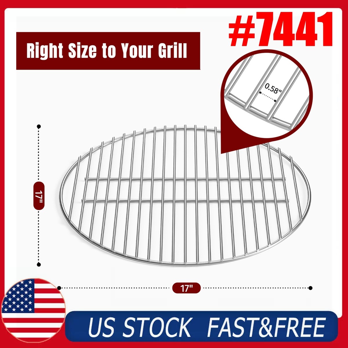 #7441 17" Charcoal Grate Plated Steel Grill Grate for Weber 22" Grills