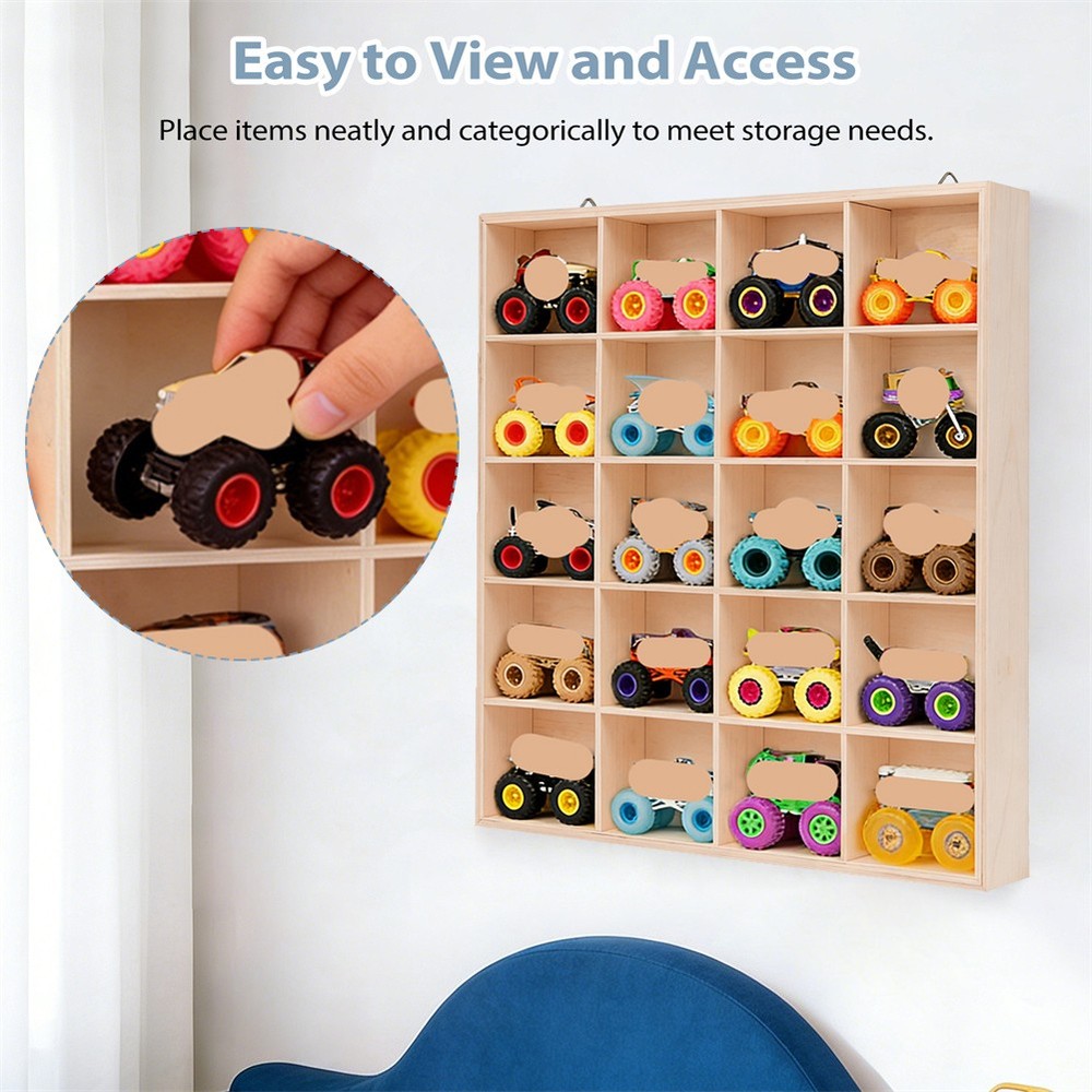 Wall Mount Model Car Display Organizer for Monster Trucks with 20 Compartments