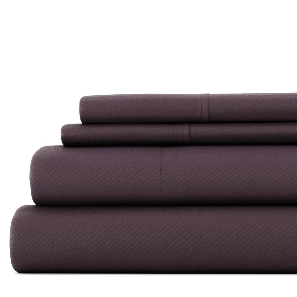 4-Piece Purple Geometric Microfiber Queen Sheet Set
