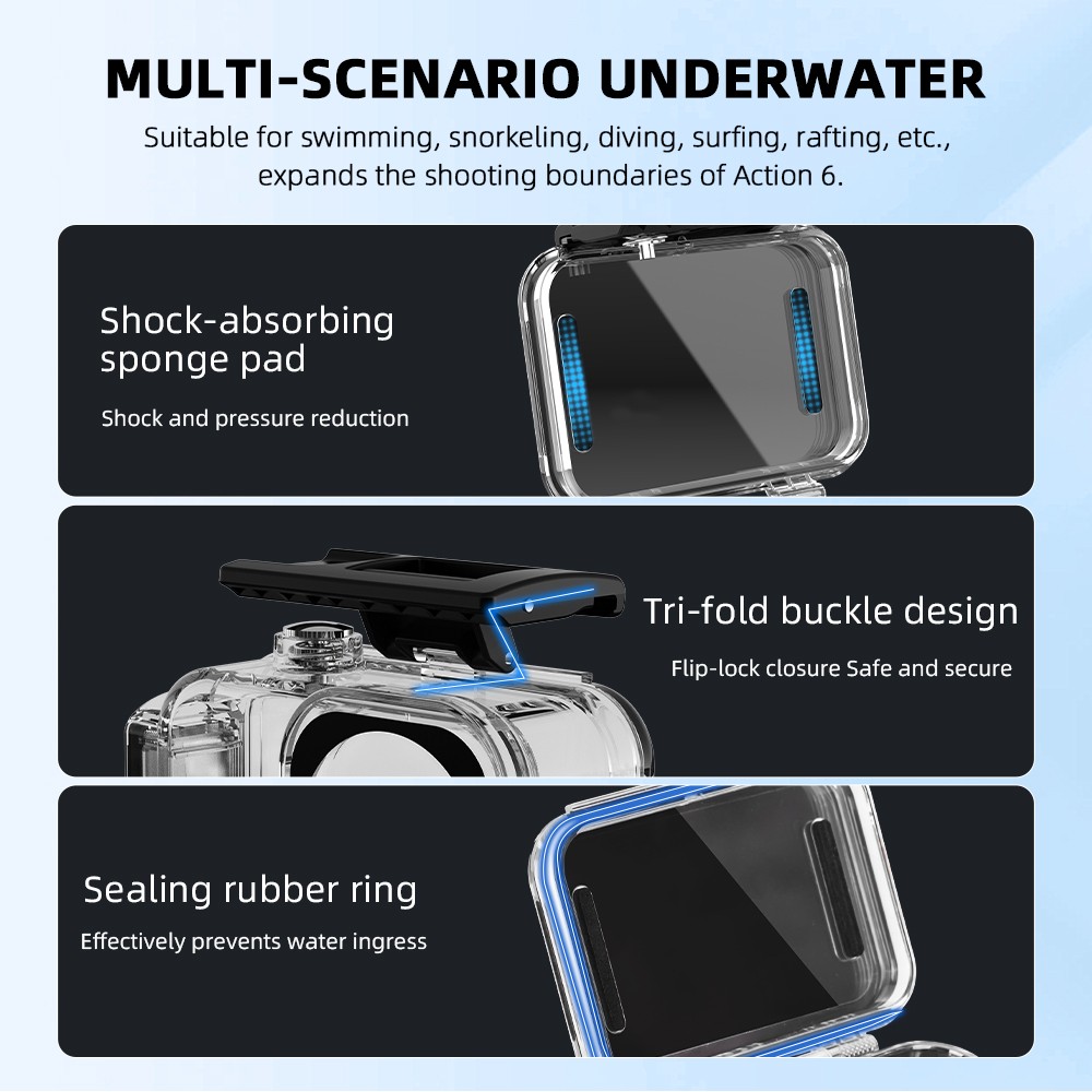 60M/196FT Underwater Waterproof Case For DJI OSMO Action6 Camera Invisible Shell