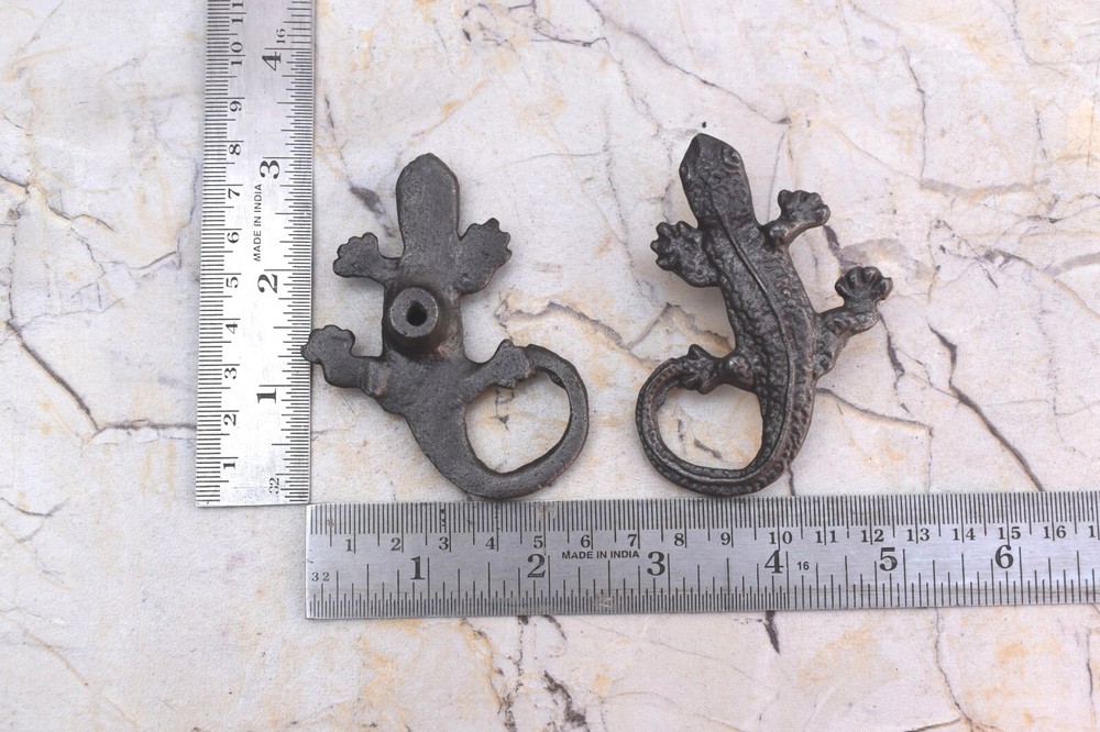 Vintage Lizards gecko Shape cast iron cabinet drawer door knobs handles pull 10p