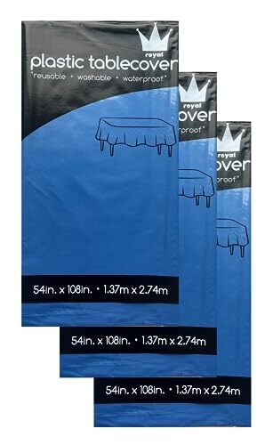 ROYAL7 3 Pack Rectangle Disposable Plastic Rectangle, 54in. X108in. Blue