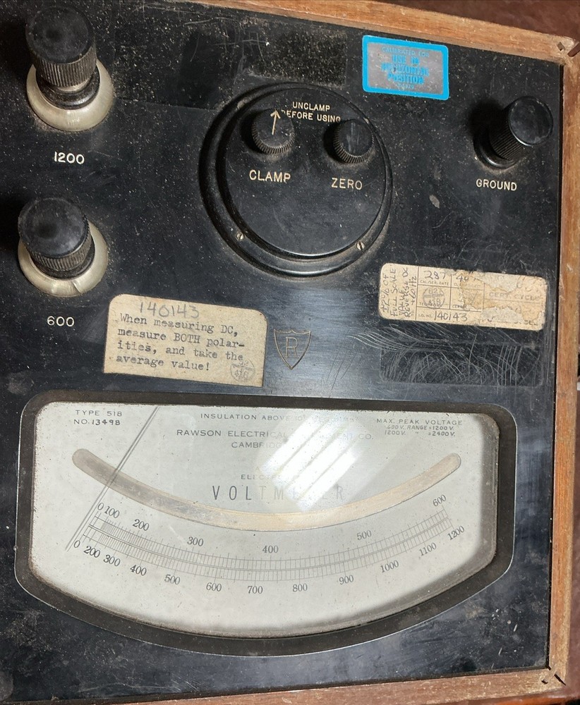 Rawson Type 518 Electrostatic Voltmeter 0–1200V AC/DC with Wood Case
