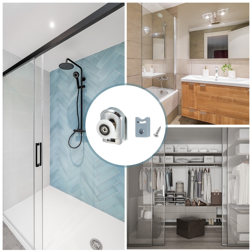 4Pcs 23mm Single Shower Door Rollers Copper Bottom Wheels Pulleys Guide Silver