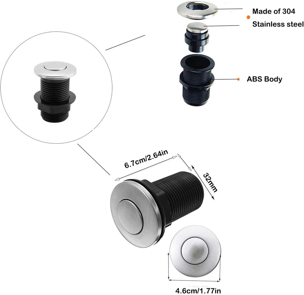 2026 Upgraded Sink Top Push Button with Air Hose Replacement, Air Switch Button