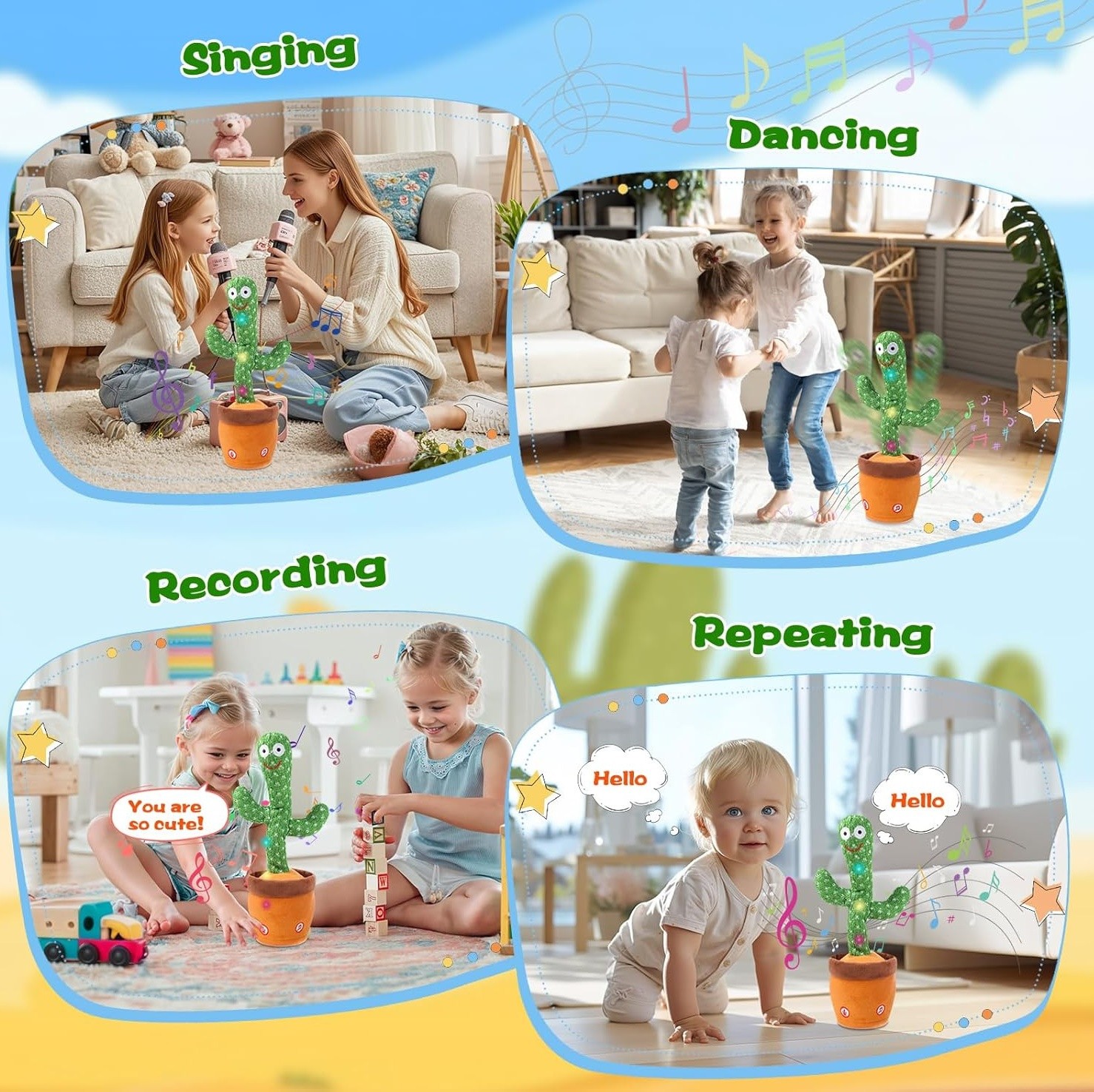 Talking & Singing Dancing Cactus Plush Toy Kids Glow Interactive Development