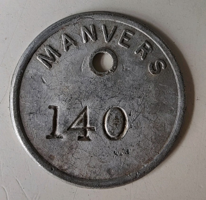 Manvers Colliery Pit Check Tally Token marked Manvers 140
