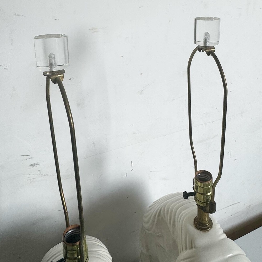 Postmodern White Gloss Ceramic Him/Her Face Table Lamps