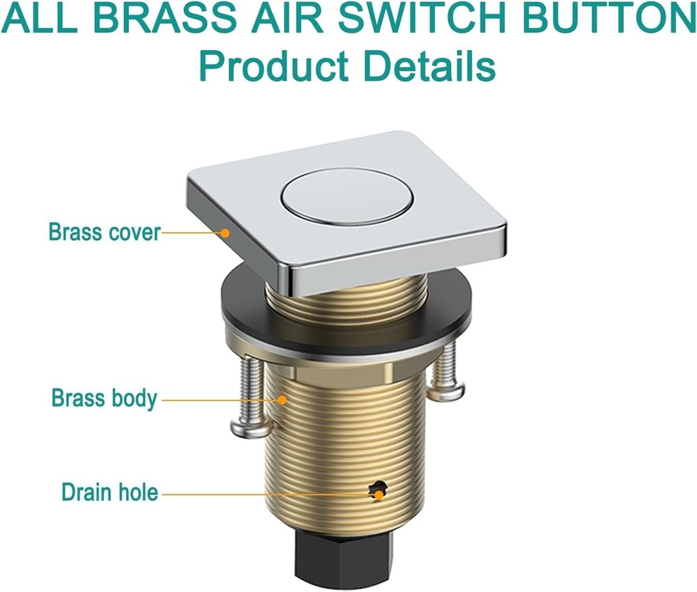 Garbage Disposal Cordless Air Switch Kit Brass Polished Chrome Push Button
