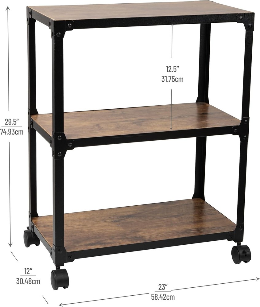 Compact Mobile Office Cart with Locking Casters - Durable 3-Tier Organizer