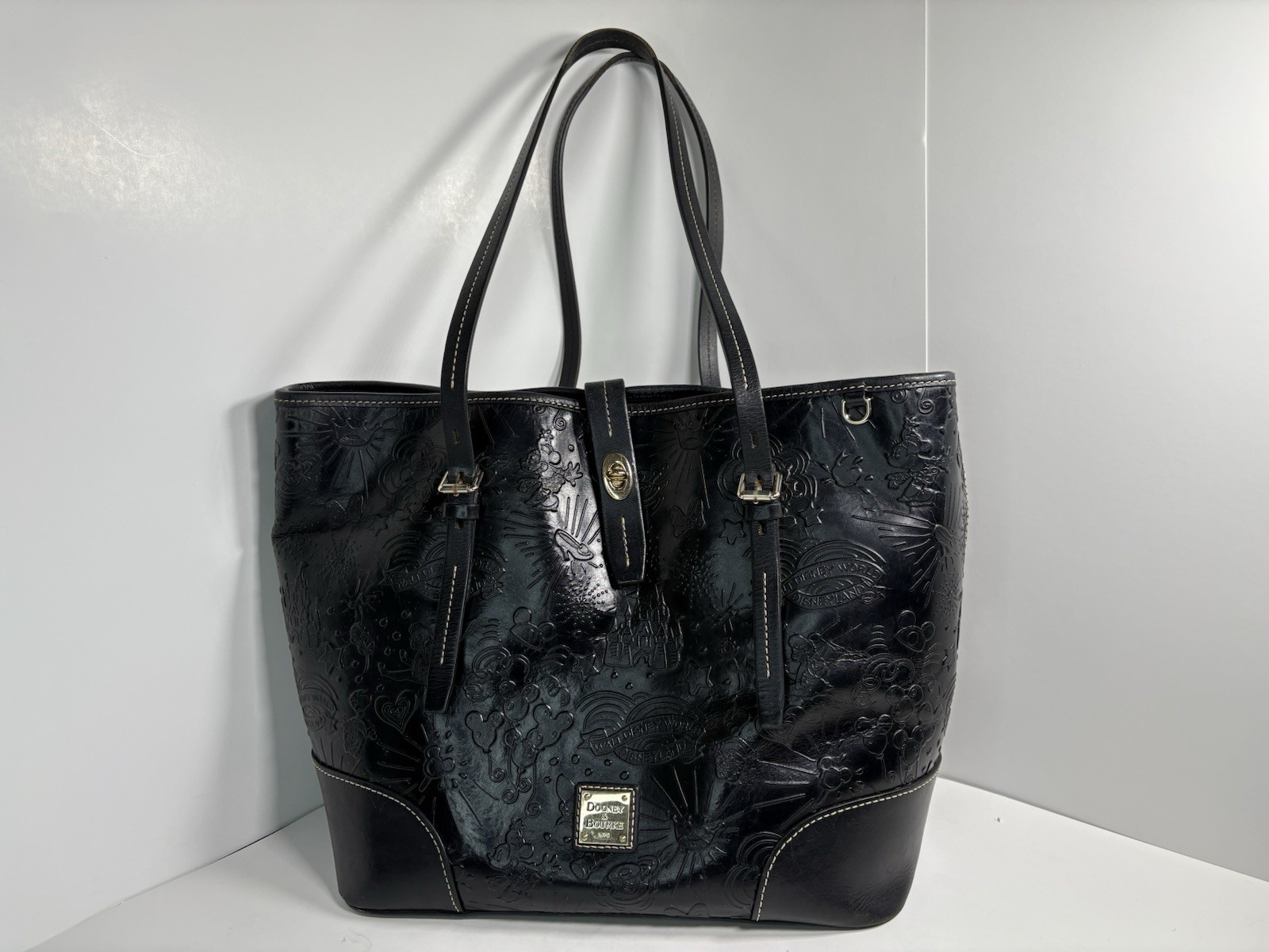 Dooney & Bourke Disney Black Embossed Leather Tote Bag Mickey Mouse Authentic