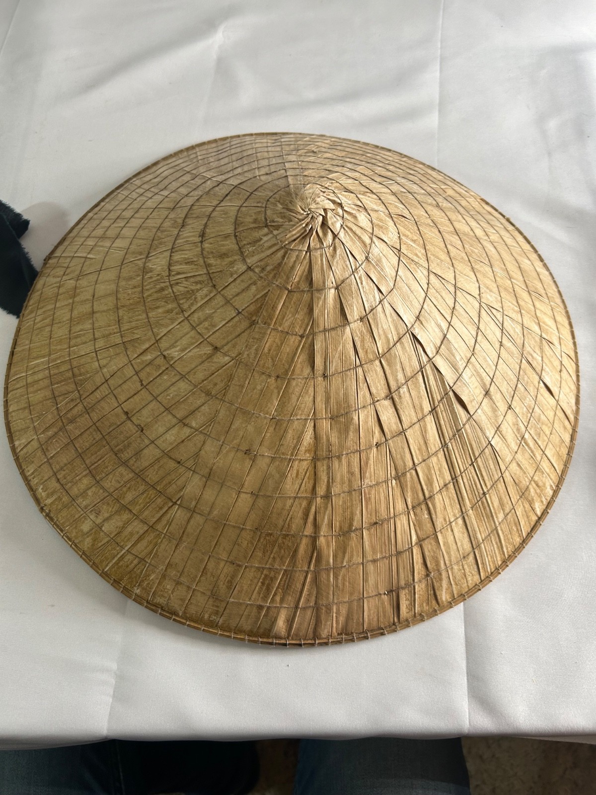 Asian Bamboo Straw Conical Coolie Sun, Fishing, Garden Hat with colored strap