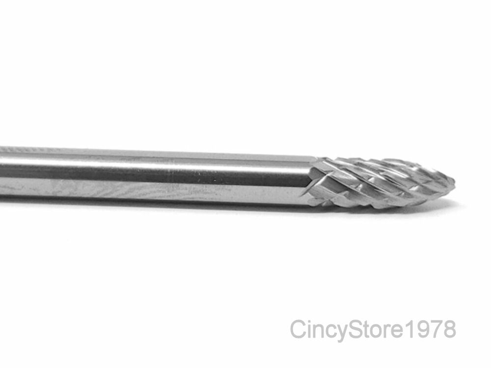 SF41D Tree Shape SOLID Carbide Burr Bur Cutting Tool Die Grinder Bit 1/8"