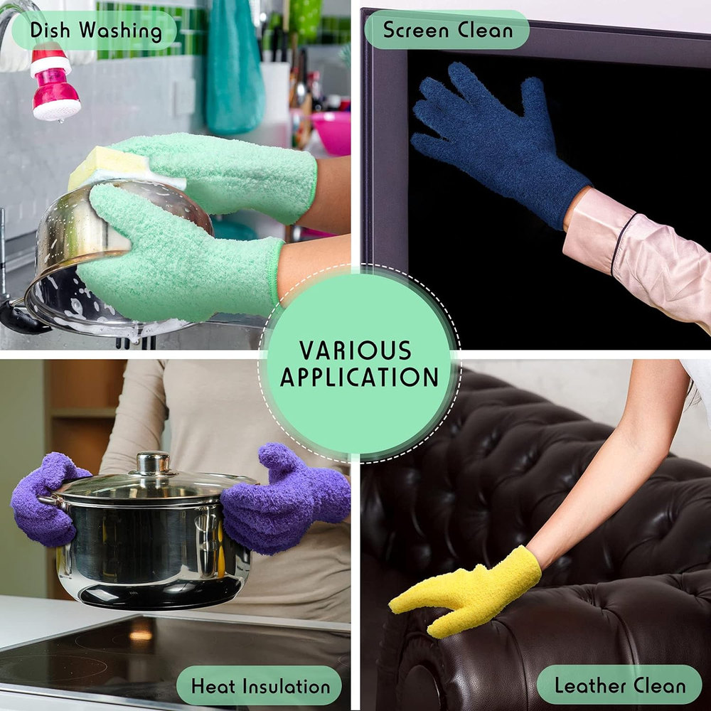 4 Pairs Microfiber Auto Dusting Cleaning Gloves Washable Cleaning