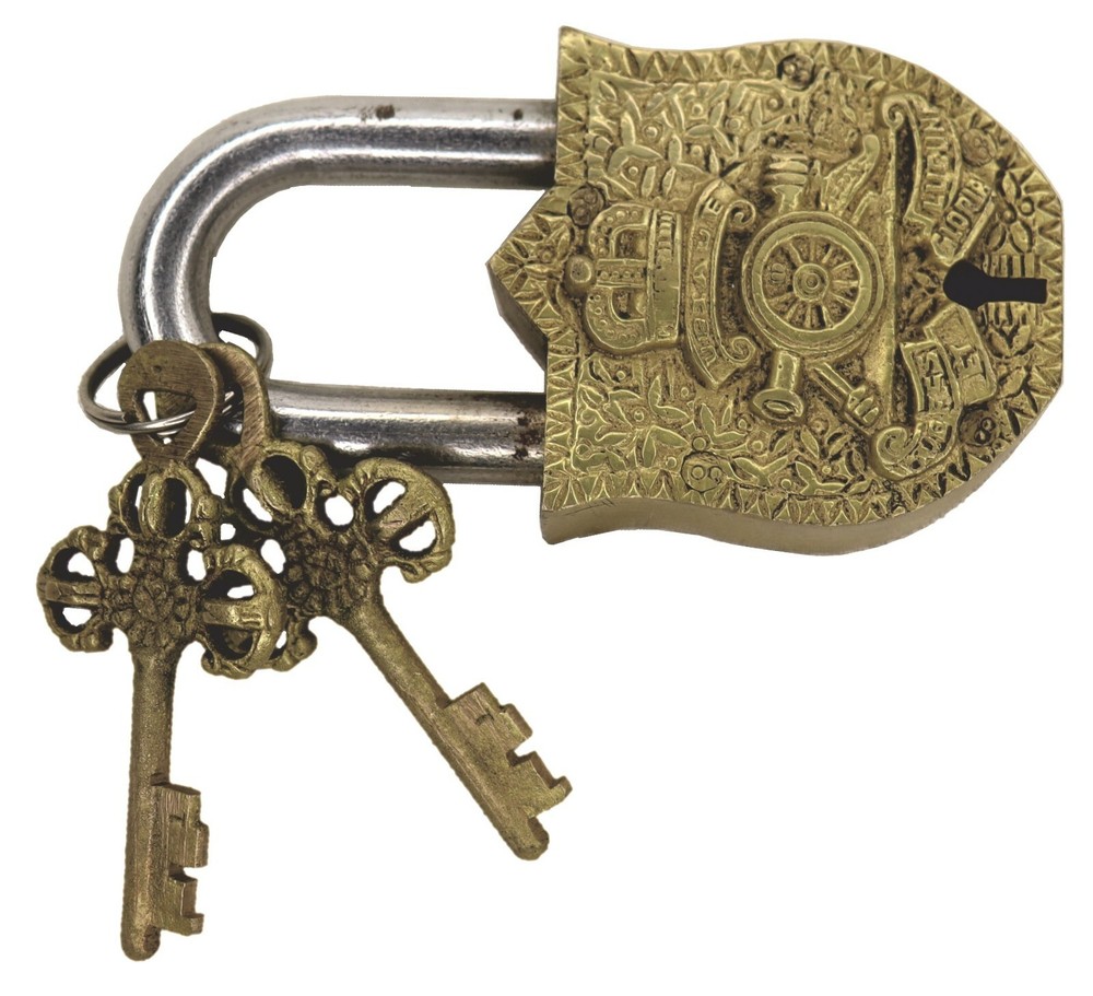 Crown Engraved Padlock Vintage Style Handmade Solid Brass Door Lock Home Decor
