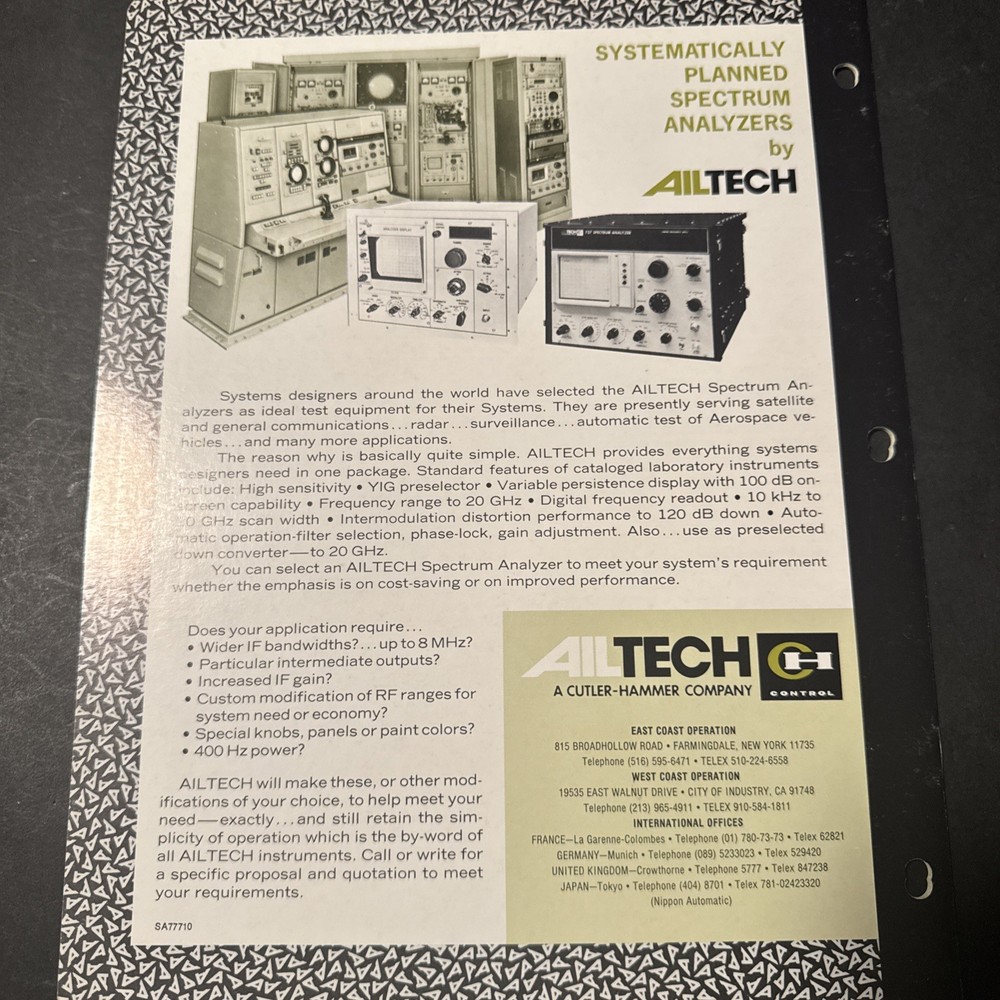 AILTECH 707-727SPECTRUM ANALYZER CATALOG