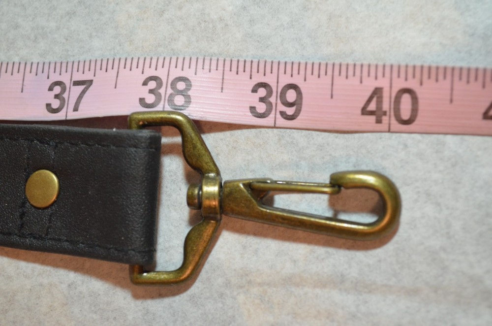 faux black leather adjustable (approx. 36-48") bag strap with shoulder pad