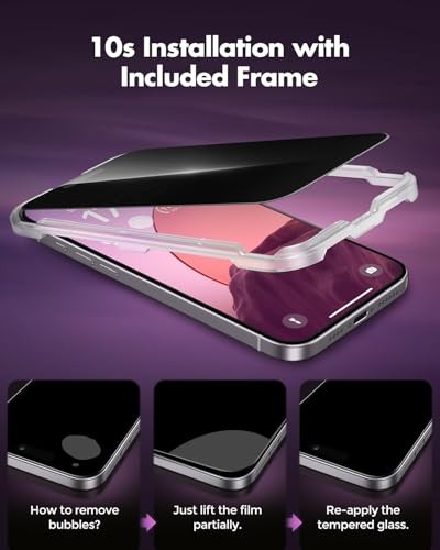 Privacy Screen Protector for iPhone 16, Full Coverage iPhone 15/iPhone 16