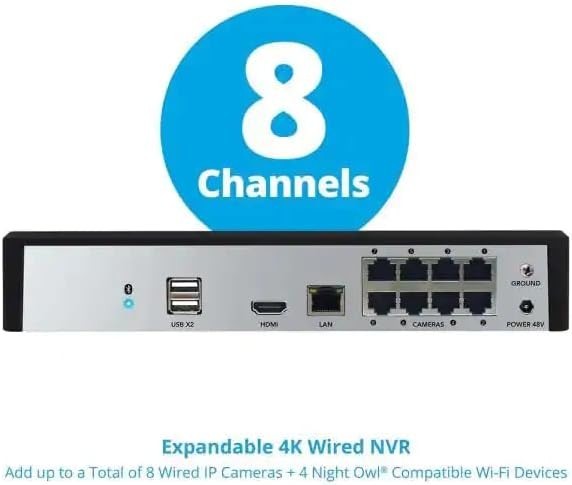 Night Owl NVR-BTN8-82 4K/12MP 8 Channel 2 TB PoE NVR for select Night Owl Camera