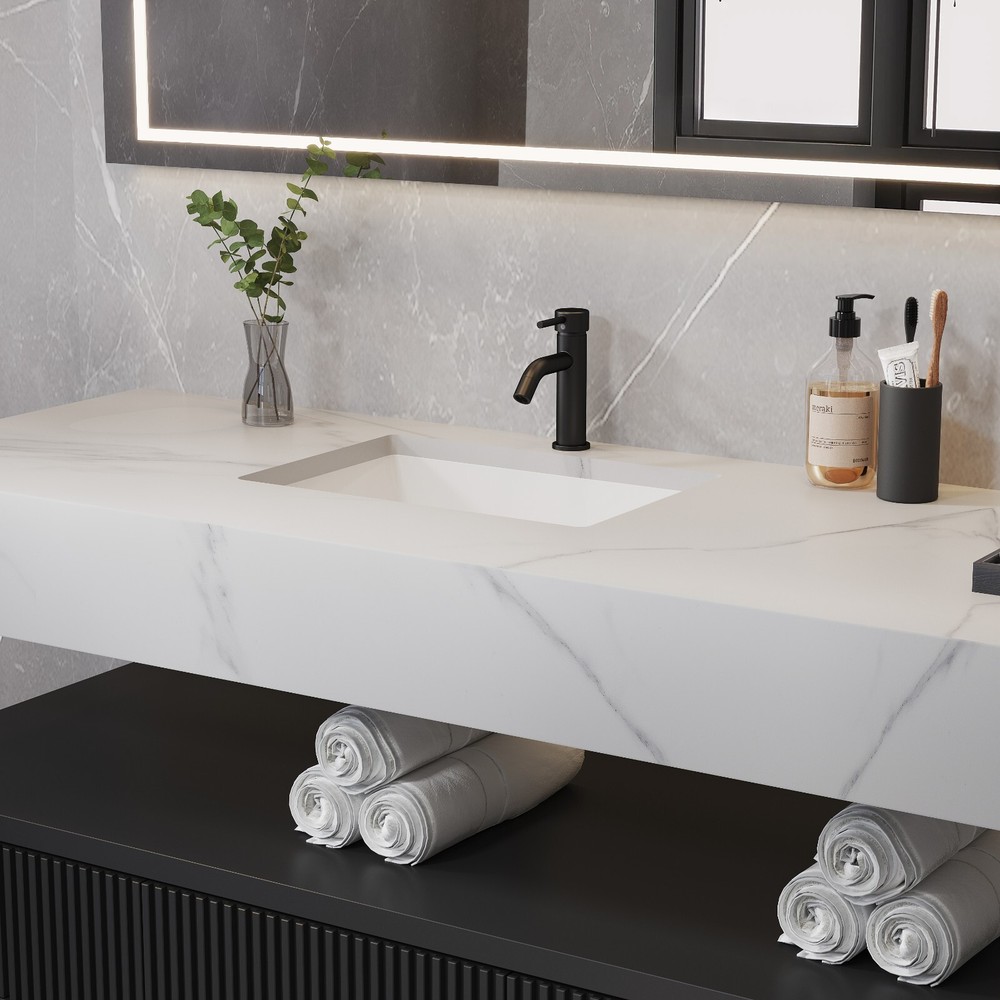 Rectangle Undermount Bathroom Sink, 20'' x 14'' White Ceramic Under Mount Sink