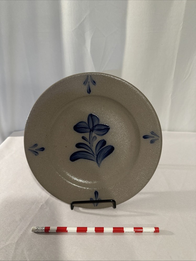 Rowe Pottery Works Salt Glazed 9” Flower Pattern Dessert Plate