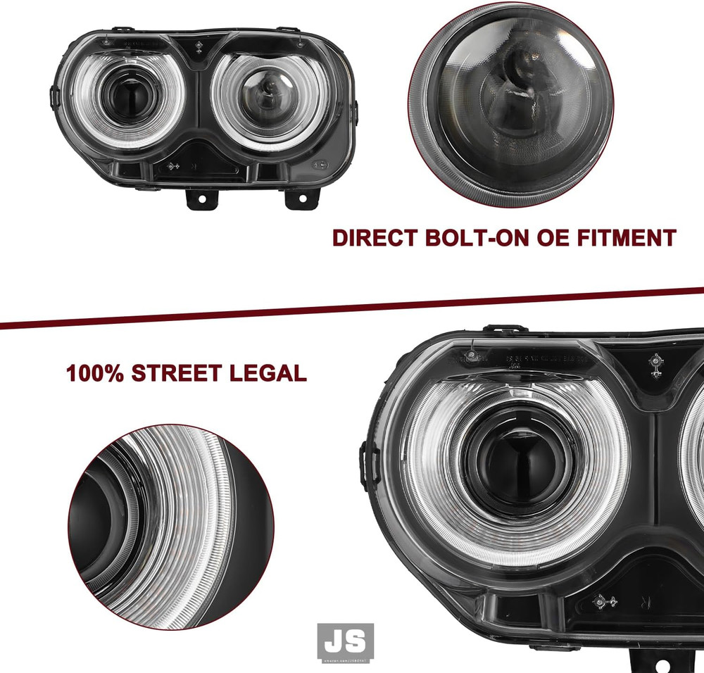 Halogen Type Headlight Assembly Compatible with 2015-2022 Dodge Challenger R/T G