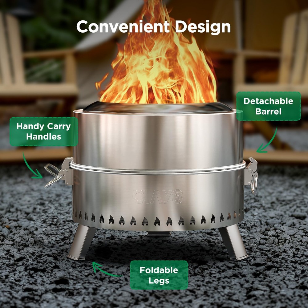 Smokeless Firepit, 21 Inch Fire Pit for Outside with Patented Technology, Lar...