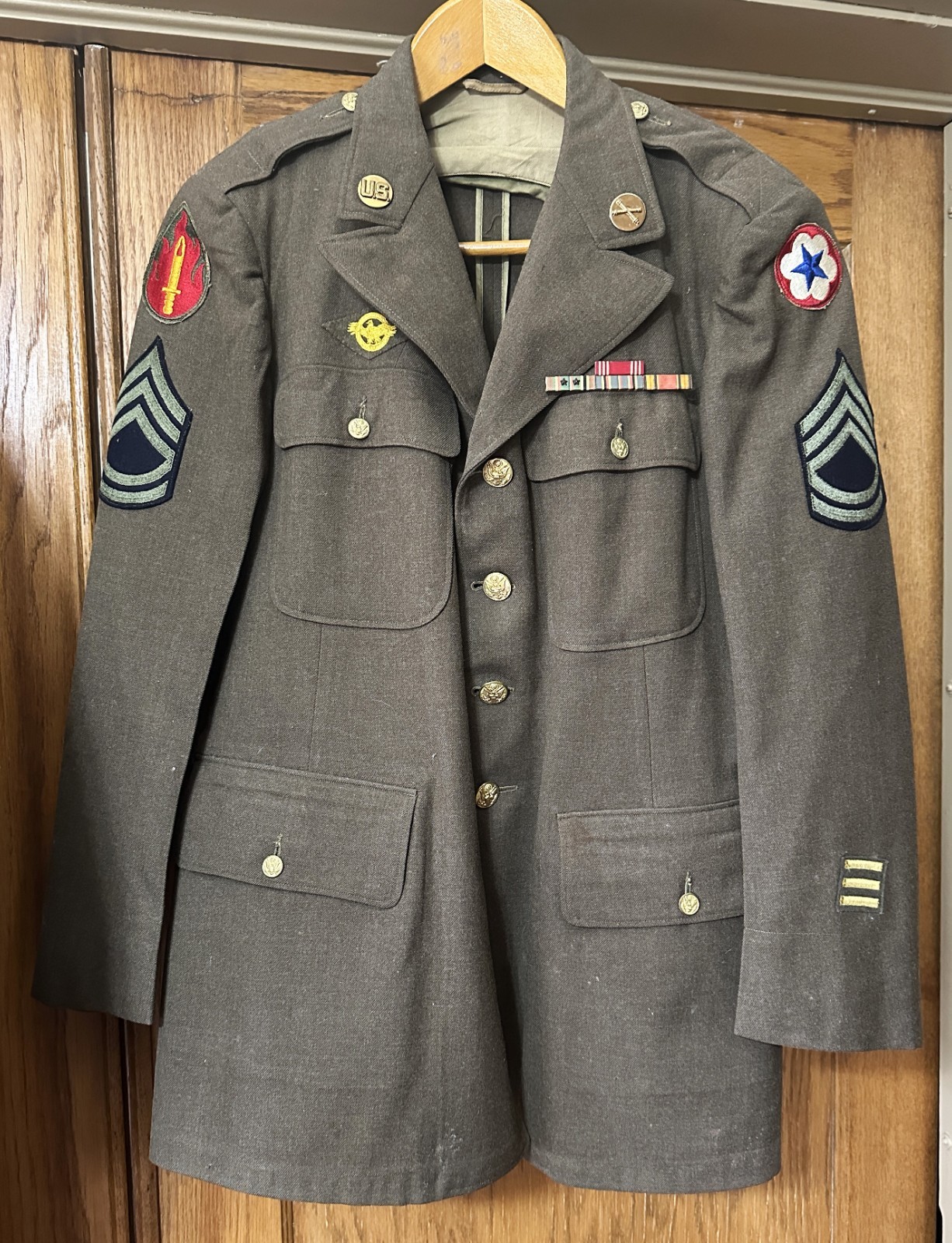 WWII 63rd Infantry Div Named Officer Uniform Overcoat Jacket Ribbon Medal Photo