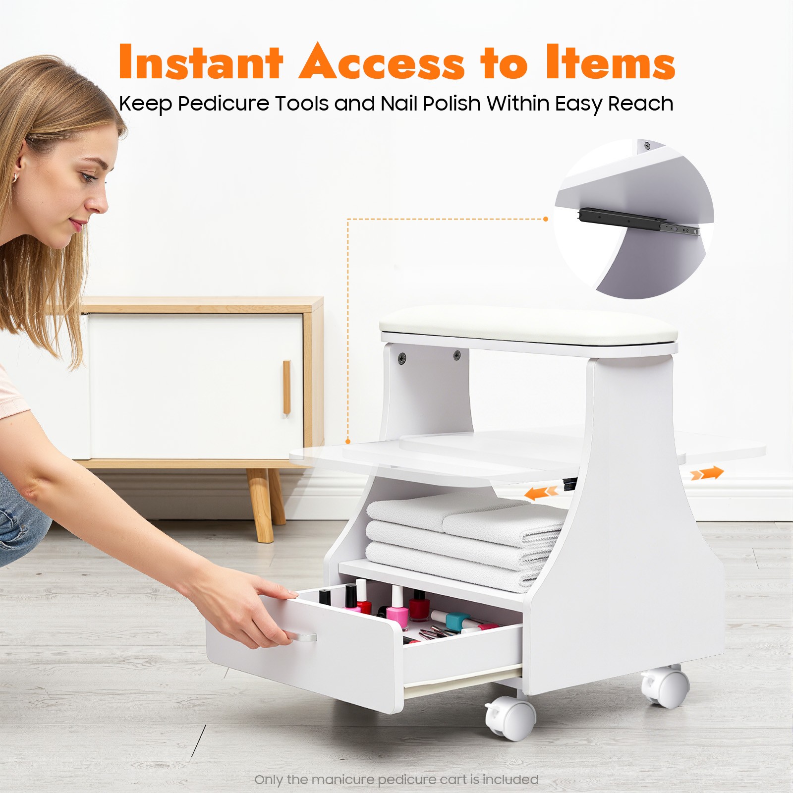 Portable Esthetician Trolley Cart Salon Nail Foot Trolley Cart 52*41*55cm White