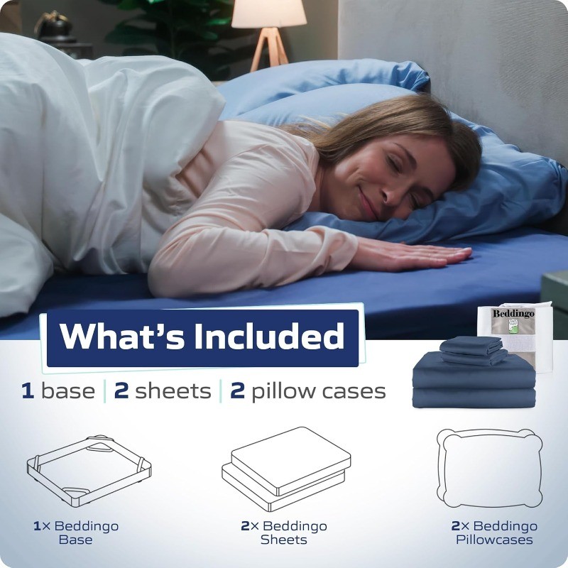 Fitted Sheets & Base Set - 100% Cotton, 1 Base + 2 Sheets + 2 Pillowcases