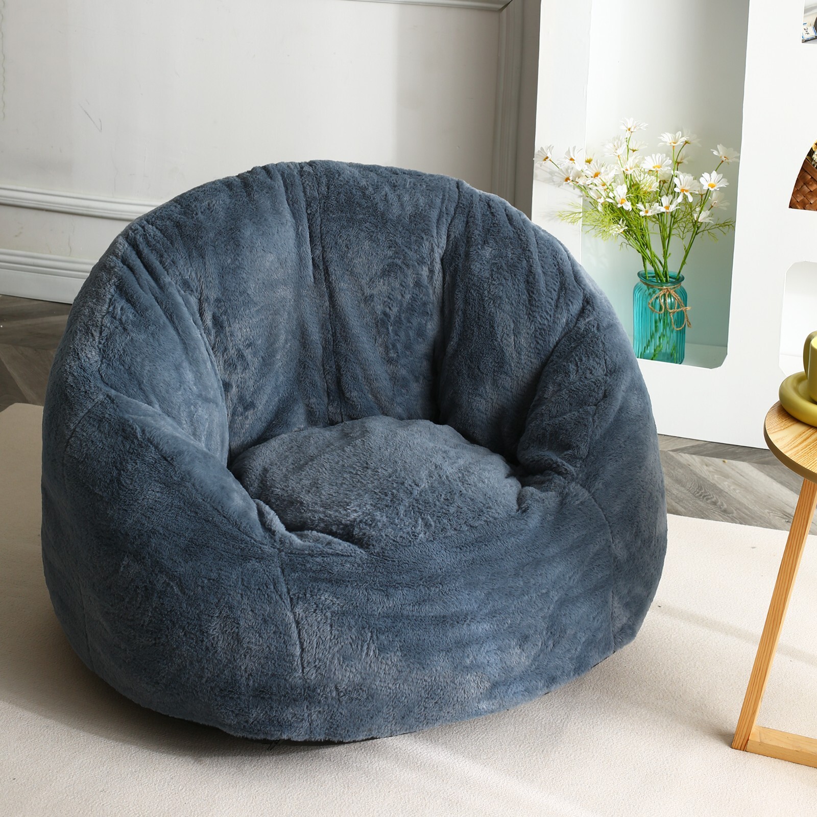 N&V Large Bean Bag Chair, Adult Size Bean Bag Sack, Foam Washable Cover Faux Fur